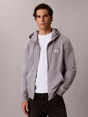 grey hoodie van badstofkatoen met embleem en rits voor heren - 