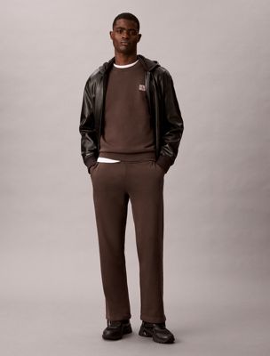 brown relaxed straight terry joggers for men 
