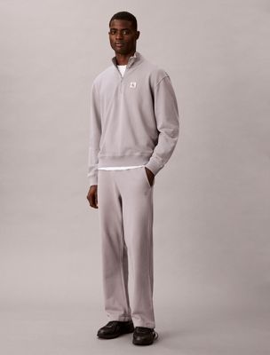 grey relaxed straight terry joggers for men 
