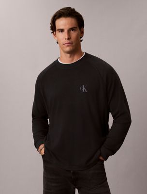 black langarmshirt mit waffelstruktur für herren - 