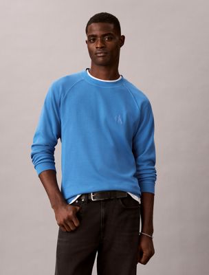 blue langarmshirt mit waffelstruktur für herren - 