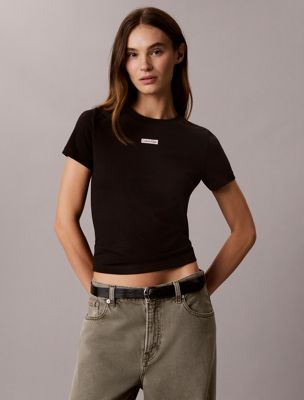 t-shirt slim logo label black pour femmes 