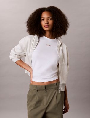 white slim logo label t-shirt for women 