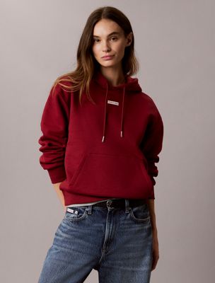 red hoodie van badstof-fleece met logolabel voor dames - 