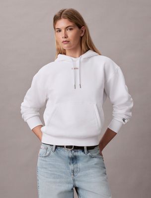 white hoodie van badstof-fleece met logolabel voor dames - 