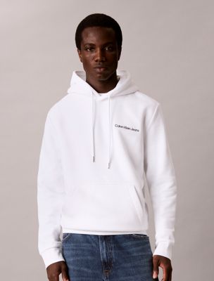 white terry fleece logo hoodie for men 
