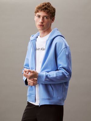 felpa con cappuccio con zip integrale blue da uomini ck sport