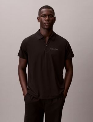 black zip pique sport polo shirt for men 