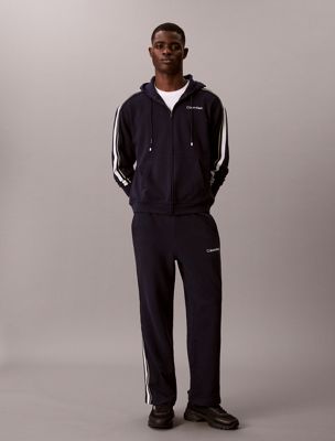 blue cotton blend french terry joggers for men 