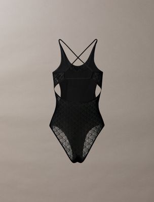 body de malla con logo con monograma black de mujeres 