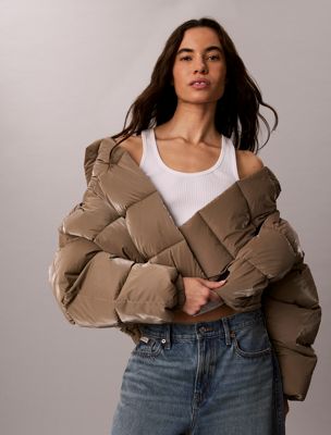brown relaxed puffer jacket for women ck sport
