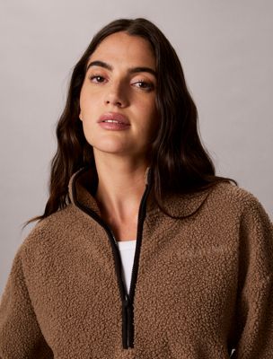 brown sherpa quarter zip sweatshirt for women ck sport