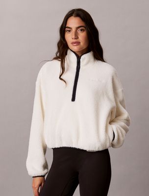 grey sherpa-sweatshirt mit viertelreißverschluss für damen - ck sport