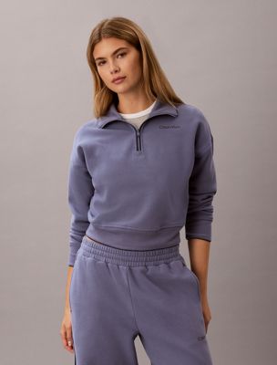 felpa in spugna francese con zip corta blue da donne ck sport