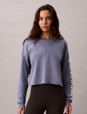 blue kastiges cropped t-shirt für damen - ck sport