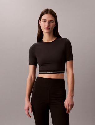 black cropped quick-dry performance gym t-shirt for women 