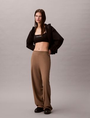 brown commuter woven pants for women 