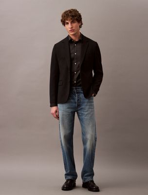 black slim wool gabardine blazer for men calvin klein