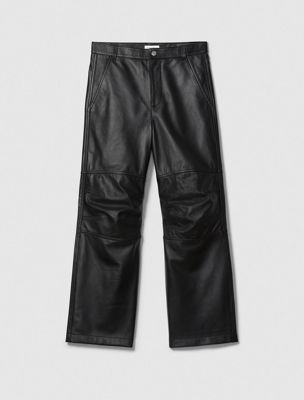 black leather wide leg chinos for men calvin klein