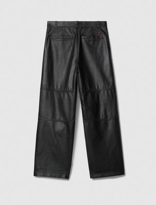 black leather wide leg chinos for men calvin klein