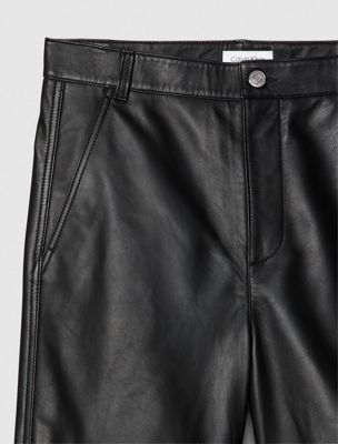 black leather wide leg chinos for men calvin klein