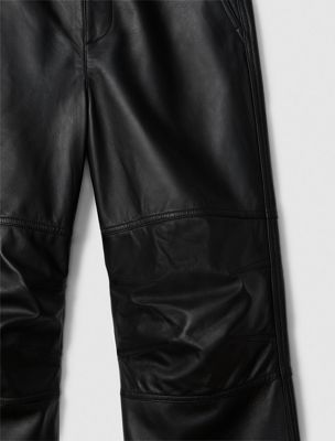 black leather wide leg chinos for men calvin klein