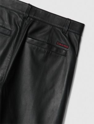 black leather wide leg chinos for men calvin klein