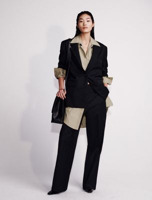 black wool blend tailored trousers for women calvin klein