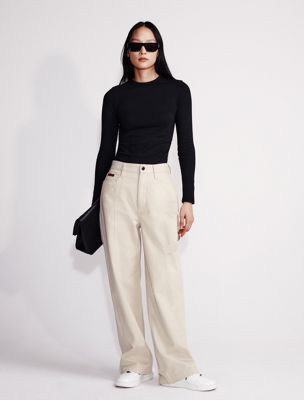 black wide leg cargo trousers for women calvin klein