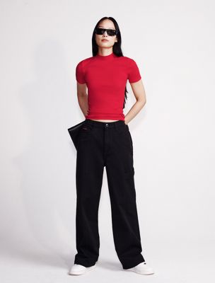 black wide leg cargo trousers for women calvin klein