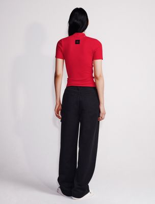 black wide leg cargo trousers for women calvin klein