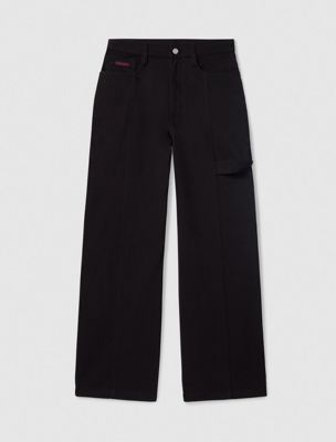 black wide leg cargo trousers for women calvin klein