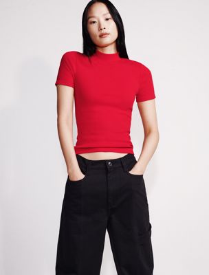 black wide leg cargo trousers for women calvin klein