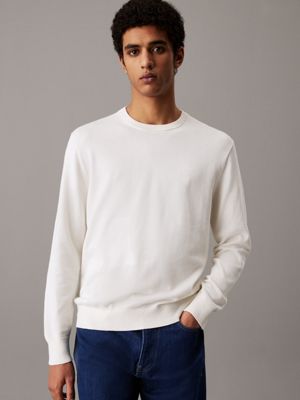 beige smooth cotton monogram jumper for men calvin klein jeans