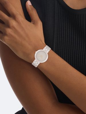 grey sand ceramic minimalist watch for women calvin klein