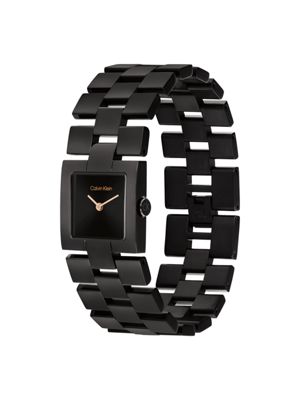 black black plated steel square watch for women calvin klein