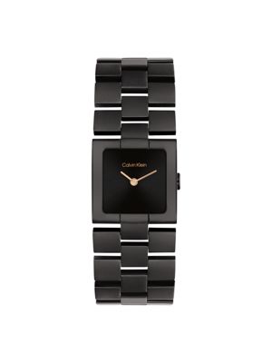 black black plated steel square watch for women calvin klein