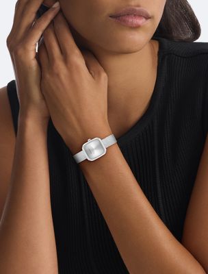 silver sculpted square mesh bracelet watch for women calvin klein