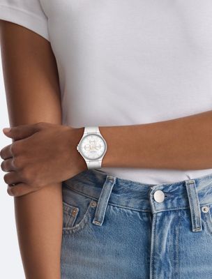 white multifunktions-armbanduhr aus edelstahl für damen - calvin klein