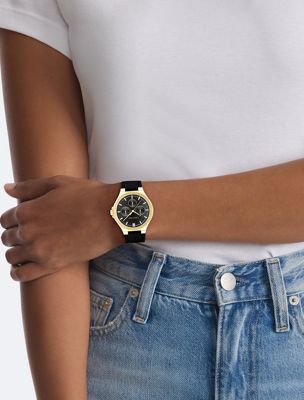 black wielofunkcyjny zegarek z pozłacanej stali dla kobiety - calvin klein