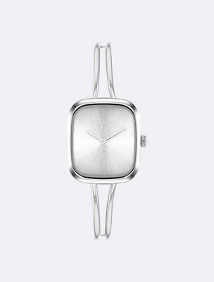 silver sculpted square bracelet watch for women calvin klein