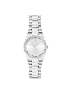 silver sculpted geometric bracelet watch for women calvin klein