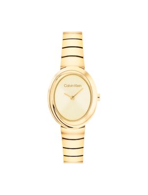 gold oval twisted bezel bracelet watch for women calvin klein