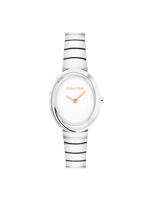 silver oval twisted bezel bracelet watch for women calvin klein