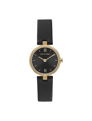 black gleam vergoldete uhr mit lederarmband für damen - calvin klein