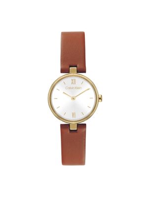 beige gleam vergoldete uhr mit lederarmband für damen - calvin klein