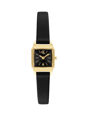 black verguld horloge met vierkante leren band voor dames - calvin klein