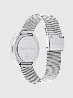 silver multifunction mesh bracelet watch for women calvin klein