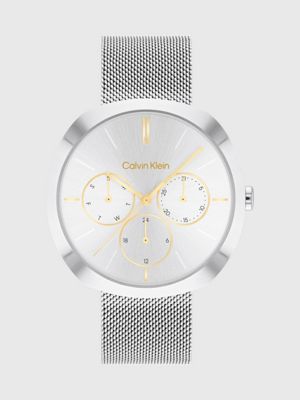 silver multifunction mesh bracelet watch for women calvin klein