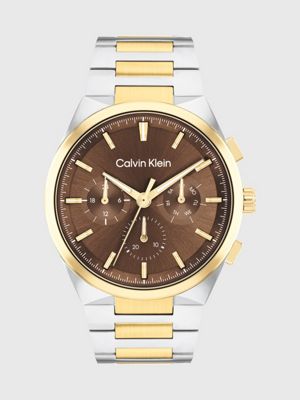 two tone multifunction h-link bracelet watch for men calvin klein